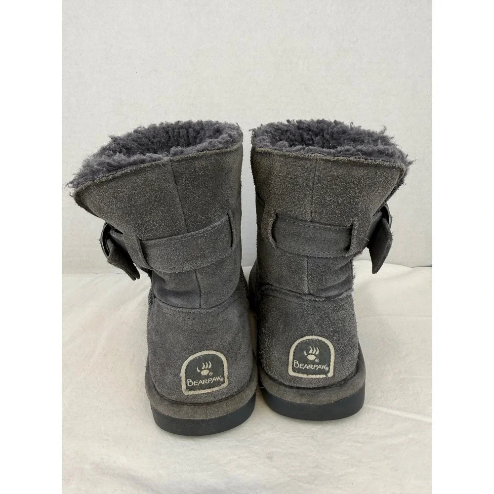 Bearpaw Womens Gray Suede Winter Boots Side Buckle Wool Blend Lining Size 8‎